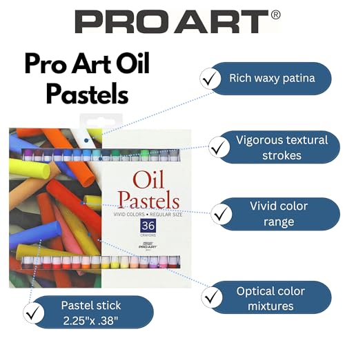 PRO ART Oil Pastels Regular Vivid Color 36pc, Soft & Oil Pastels for Artists, Artist Crayons for Drawing & Sketching, Pastel Art Supplies for Adults