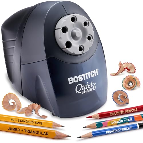 Bostitch Office Electric Pencil Sharpener, Heavy Duty Classroom Sharpener, Size Selector with 6 Different Sizes, For Colored & Graphite Pencils, QuietSharp 6 - Black