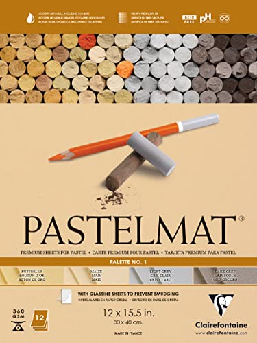 Clairefontaine Pastelmat Glued Pad - Palette No. 1 - (12 x 15 3/4 Inches) 30 x 40 cm - 360g - 12 Sheets - Maize, Buttercup, Dark Grey, Light Grey - color: Maize, Buttercup, Dark Grey, Light Grey, size: 30 x 40 CM