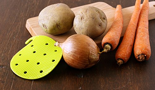 Vegetable Scrubber Brush : Double Sided Fruit and Vegetable Scrubber - Multi Use: Potato Scrubber - Carrot Brush - Trivet - Jar Opener by Cestari Kitchen - color: Green