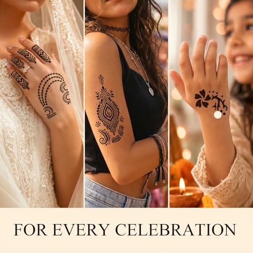 Koogel 18 Sheets 97PCS Henna Tattoo Stencil Kit, Reusable Mehndi Templates for Bridal Mehndi & Music Festivals — Indian Wedding, Bachelorette Party, Summer Body Art, Women Girls Kids - color: Black1