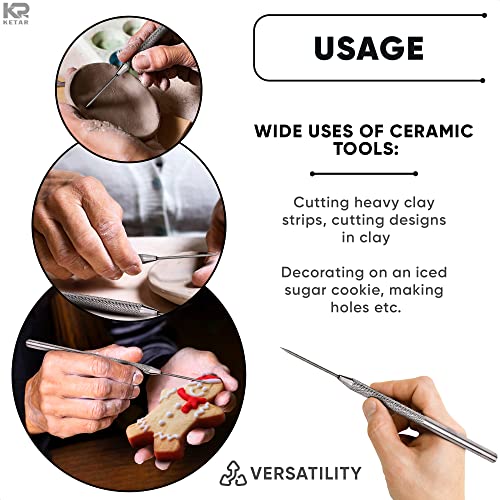 4 Pcs Pottery Needle Tool – 6.3 Inches Needle Tools for Clay, Durable Stainless Steel Tips, Non-Slip Grip & Protective Sleeve – Easy to Clean for Ceramics, Sculpting, DIY Craft & Detailed Carving