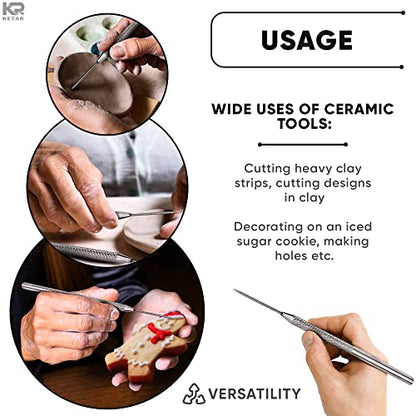 4 Pcs Pottery Needle Tool – 6.3 Inches Needle Tools for Clay, Durable Stainless Steel Tips, Non-Slip Grip & Protective Sleeve – Easy to Clean for Ceramics, Sculpting, DIY Craft & Detailed Carving