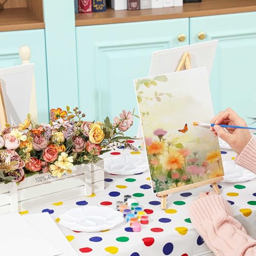 Tenceur 86 Pieces Mini Canvas with Easel Set, 8 x 10 Inch Small Canvas Painting Kit for Party, DIY Painting Boards with Large Tablecloth, Easels Paints Aprons Brushes for Party Gifts - size: 8 x 10 in