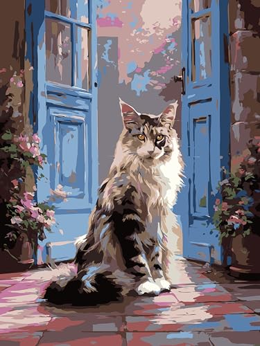PSENIW Paint by Numbers Kit for Adults Beginners,Cat Frameless Beginner DIY Acrylic Watercolor Oil Painting,Cat Number Painting Suitable for Home Wall Decoration (16x20 in) - color: Metallic