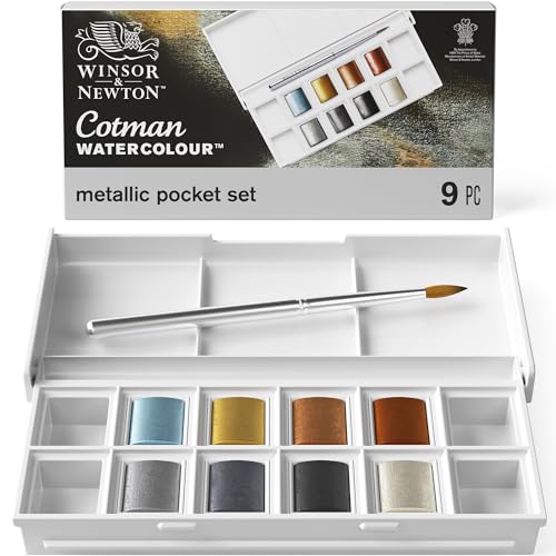 Winsor & Newton Cotman Watercolor Paint Set, 8 Half Pan, Metallic Colors w/ Brush - style: 8 Half Pan Metallic Colors
