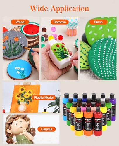 Acrylic Paint Set, 8.45oz 18 Colors Acrylic Paint Large Bottle Set, Rich Pigmented Canvas Paint, Premium Non-toxic Paints for Artists, Paint Set for Kids & Adults, Art Supplies for Canvas