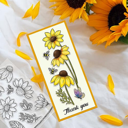ORIGACH Daisy Flower Stamps and Dies and Layering Coloring Stencil Set, Silicone Stamps Metal Die Cut and Layering Stencil Template with Daisy Pattern for Card Making Scrapbooking DIY Crafting - color: Daisy