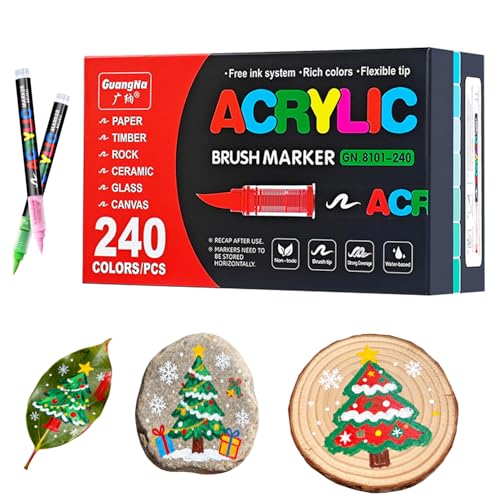 Acrylic Paint Markers Pens, 240 Vivid Colors Acrylic Markers Set,Direct Liquid Type, Stackable Color, Odorless Soft Head，Markers for School，Tooli Art ，Fabric & Creative Crafts (240)