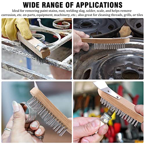 MAXMAN Stainless Steel Wire Scratch Brush, 12 Inch Wooden Handle Wire Brush with Metal Scraper, Heavy Duty Wire Brushes for Cleaning Rust, Paint Scrubbing, Dust and Other Hard Surfaces 2 Pieces - style: Stainless Steel Bristles