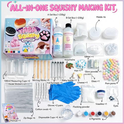 Funewest DIY Taba Squishy Making Kit for Girls 8-12, All-in-one Kit | Squishy Maker with Liquid Silicone & 6 Molds, Make Your Own Squishies, Screen-Free Creative Craft Birthday Gift for Kids
