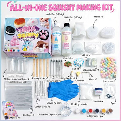 Funewest DIY Taba Squishy Making Kit for Girls 8-12, All-in-one Kit | Squishy Maker with Liquid Silicone & 6 Molds, Make Your Own Squishies, Screen-Free Creative Craft Birthday Gift for Kids
