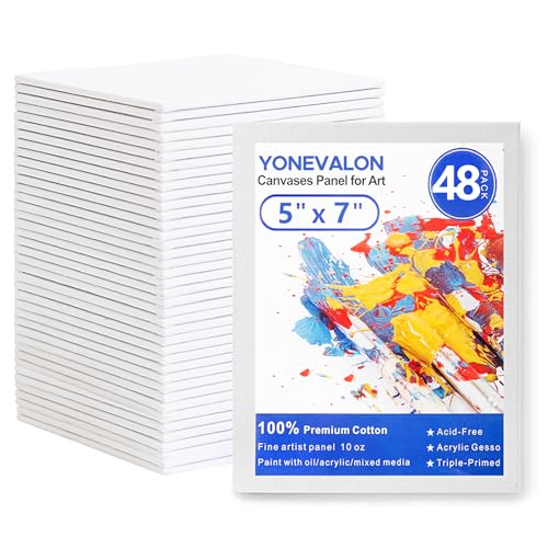 Small Canvases for Painting 5x7 inch, 48 Pack Bulk Painting Canvas Boards for Novices & Artists, Gesso Primed Acid-Free 100% Cotton, Mini Blank Canvas Panels for Oil, Watercolor, Acrylic - size: 5"x7" - 48pcs