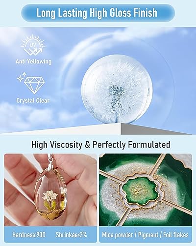 Nicpro UV Resin Kit 2000g, Large Crystal Clear UV Cure Epoxy Resin Supplies, Low Odor & Quick Curing Transparent Solar Activated Glue for Jewelry Making, Handmade DIY Craft, Coating and Casting - size: 2000 g
