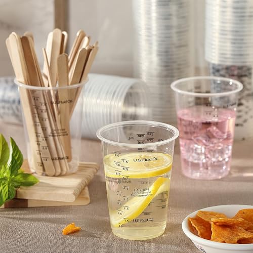120pcs 8oz Graduated Clear Plastic Resin Epoxy Paint Measuring Cups with 120pcs Wooden Stirring Sticks for Mixing Paint, Pigments, Epoxy Resins, Resins