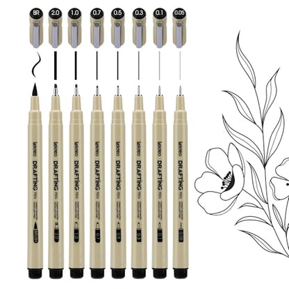 Fineliner Pens - Archival Black Ink Pen - Pens for Writing, Drawing, or Bullet Journaling - Assorted Point Sizes (8 Count (Pack of 8)) - size: 1 Count (Pack of 8)