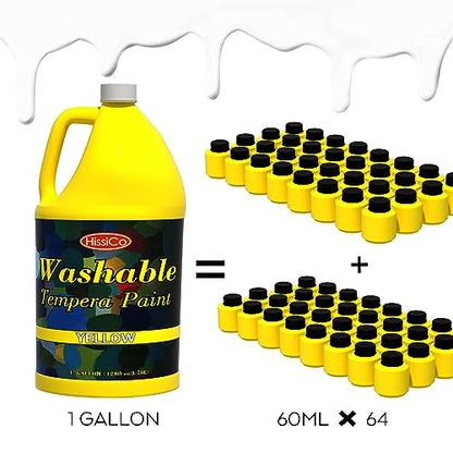 HissiCo Washable Tempera Paint for Kids,Yellow(128 oz/1 Gallon) Liquid Poster Paint, Non-Toxic Kids Paint with Fluorescent Glitter Metallic Neon Colors for Finger Painting, Hobby Painters