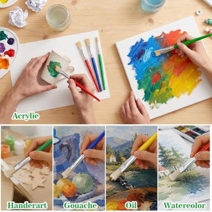 48Pcs Paint Brushes Set, Large Paint Brushes Chubby Brush Set, Easy Clean and Hold Pig Bristle Round and Flat Brush with Colorful Handles for Classroom Acrylic Watercolor Washable Paints