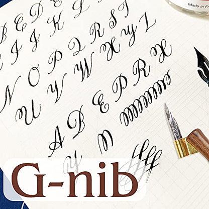 1 Set Dip Pen Wooden English Calligraphy Oblique Nib Holder With Mini Box and 5 Nibs (Round Style Set)