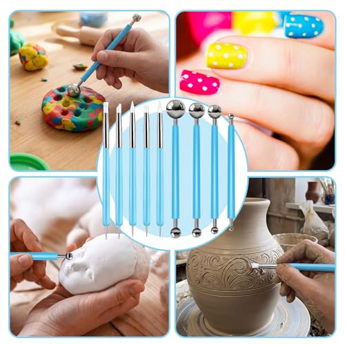 Ashmacdo 18 Pcs Silicone Clay Sculpting Tool,Ball Stylus Clay Tools,Modeling Dotting Tool for Pottery Craft,Rock, Nail, Blending, Drawing (Blue) - color: Blue