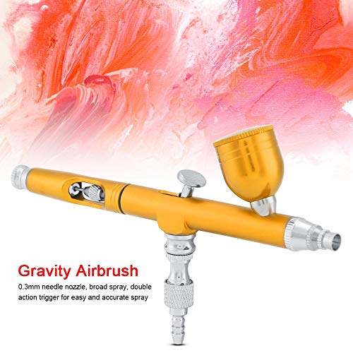 Yosoo Airbrush Kit, Multi-Purpose Feed Dual SpraySet Capacity 0.3MM Spray Kit Tools for Paint Art Tattoo Nail Design(Gold) - color: Gold