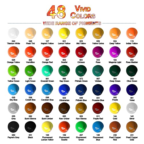 Professional Acrylic Paint Sets, 48 Colors 12ml/0.41 fl.oz Art Paint Tubes with 3pcs Brush + Palette,Heavy Body Acrylic Paints for Artists Adults,Beginners on Canvas Rocks Wood Fabric Craft - color: 48 Colors