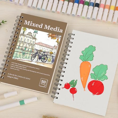 4 Pack Mixed Media Sketchbook, 5.5x8.5 inches Drawing Paper Sketch Book, 98lb/160gsm Heavyweight Spiral Bound Sketch Pads, Suitable for Artist, Drawing, Painting, Sketching(200 Sheets) - color: landscape, size: 5.5 x 8.5 inch (4 pack)