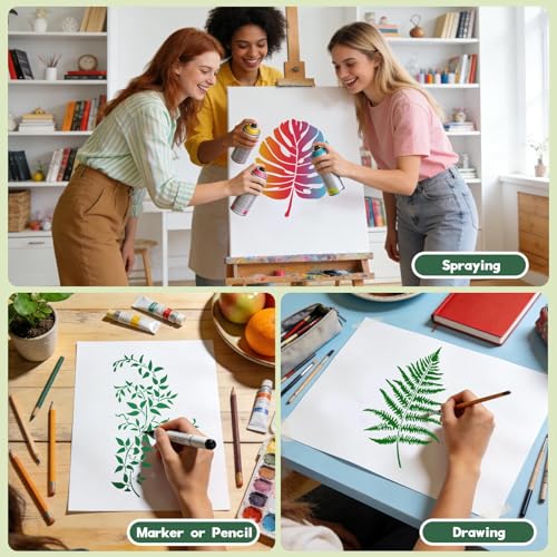 12 Pcs Large Tree Leaf Vine Stencils for Painting on Wood, Reusable Wood Burning Drawing Art Paint Stencil, Plant Tropical Leaves Templates for Home Wall Decor(Leaf) - style: Leaf
