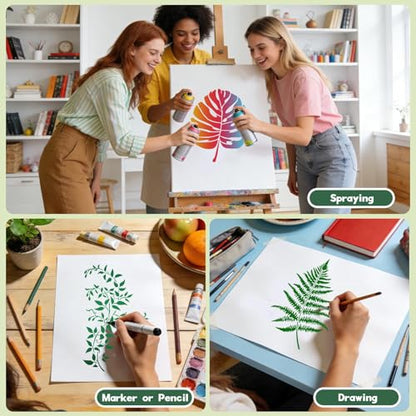 12 Pcs Large Tree Leaf Vine Stencils for Painting on Wood, Reusable Wood Burning Drawing Art Paint Stencil, Plant Tropical Leaves Templates for Home Wall Decor(Leaf) - style: Leaf