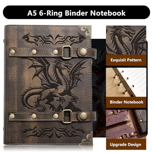 DND Notebook Dragon Journal for Dungeons And Dragons/D&D Accessory Gifts | refillable Leather 400 Pages A5 personalized Notepad for Men and Women(1-Khaki-Dragon) - color: 1-Khaki-Dragon