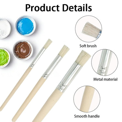 6 Pcs Wooden Stencil Brushes Set,Natural Hog Bristle Round Stencil Dabbers, 3 Size Wood Handle Paint Brushes for Stencil Painting, DIY Crafts, Wood Wall, Acrylic and Oil Painting