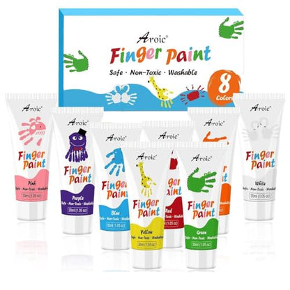 AROIC 8PCS Washable Finger Paint, Non-Toxic Finger Paints 8Colors(1.05fl oz), Art Supplies Painting Supplies Gifts, Hand Paint DIY Crafts for Children Age 13+ and Adults - color: 8 colors (1.05oz)
