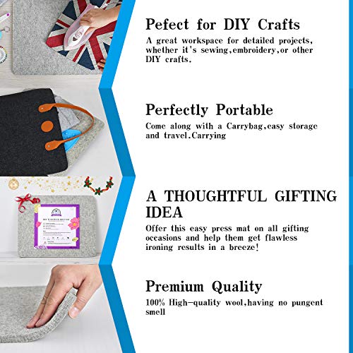 Rdutuok 17“x13.5” Wool Pressing Mat for Quilting with Carrying Case and Silicone Iron Rest pad,100% New Zealand Wool Felted Ironing Pad or Quilting Wooly Felted Iron Board for Retains Heat - size: 17" x 13.5" with Carrying Case