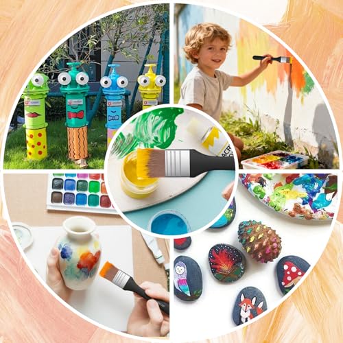 5Pcs Wide Flat Paint Brushes, Acrylic Craft Paint Brushes, Soft Assorted Sized Craft Brushes, Nylon Chip Brushes, Varnish Brush Art Paintbrush Sets for Oil Canvas Gesso