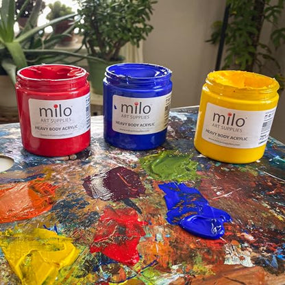 milo Acrylic Paint Set of 8 Colors | 8 ounce Jars | Heavy Body Acrylic Painting Set | Made in the USA | Non-Toxic, Holds Texture and Brush Strokes - style: Heavy Body Set 8 x 8 oz