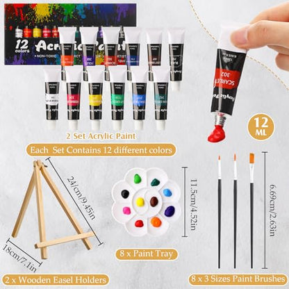 Cholemy 36 Pcs Paint and Sip Kit for Adults 8''x10'' Pre Drawn Canvas for Painting DIY Afro Acrylic Painting Kit Wood Easel Brushes Date Night Bulk for Summer 4th of July Party Gift(Mountain) - style: Mountain