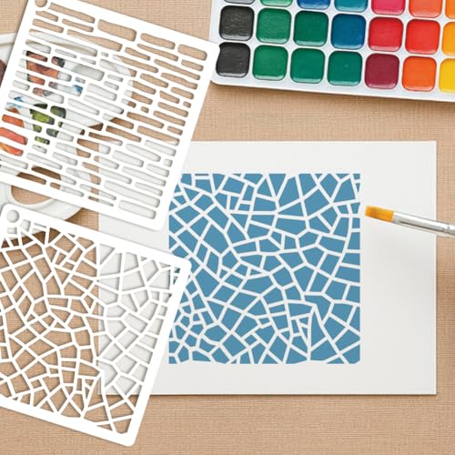 12 Sheets Mottled Brick Texture Stencils for Painting, 12 Styles Branch Cell Geometric Pattern Stencil Template Abstract Texture Stencils for Painting on Wall Wood Home Decor - style: Brick Wall Texture
