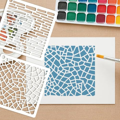 12 Sheets Mottled Brick Texture Stencils for Painting, 12 Styles Branch Cell Geometric Pattern Stencil Template Abstract Texture Stencils for Painting on Wall Wood Home Decor - style: Brick Wall Texture
