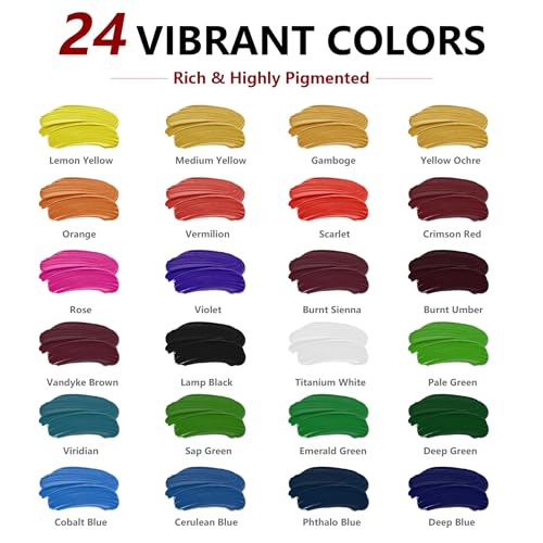 MISUMISO Acrylic Paint Kit for Beginners, 24 Colors Complete Painting Set with 4 Canvas Panels, 10 Brushes, Wooden Easel, Palette & Art Supplies, All-in-One Paint Set for Adults & Teens