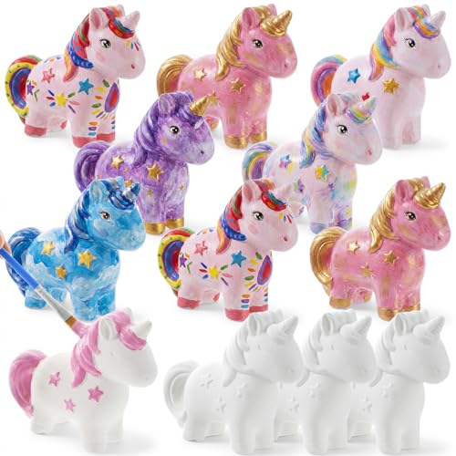 Ferrochef 12 Pack Paint Your Own Ceramic Unicorn DIY Craft Kits Unpainted Ceramic Unicorn Bisque 3D Paintable Animal Figurines Art DIY Party Favors for Home, Classroom Birthday Parties - style: Unicorn