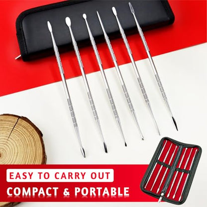 YETOOME 6 Pcs Wax Carving Tools Set with Case, Double-Ended Stainless Steel Clay Sculpting Pottery Sculpture Tools for Wax Pottery Carving Clay Modeling