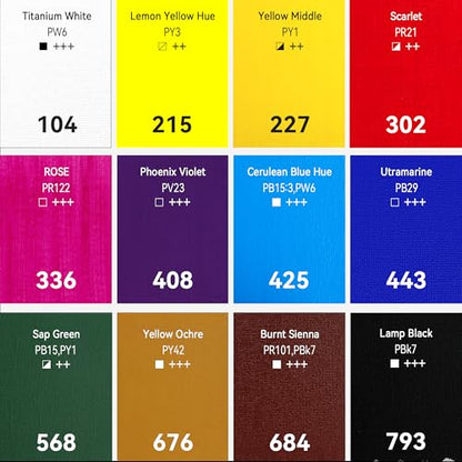 PHOENIX Heavy Body Acrylic Paint, 2 Oz. x 12 Tubes | Slow Drying Speed, Thick Art Paints, For Adults, Artists, Professionals - color: 12 x 2 Fl Oz