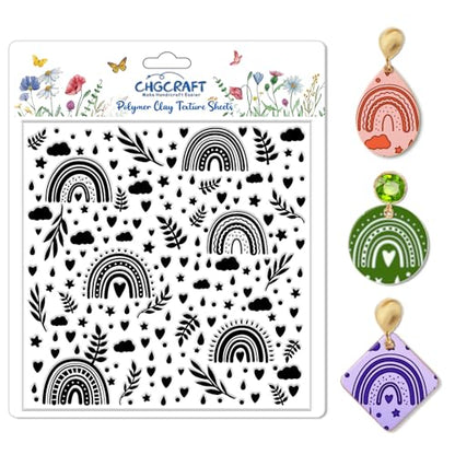 CHGCRAFT Rainbow Polymer Clay Texture Sheets Bohemian Plant Pattern Silicone Texture Stamp Clouds Love Clay Texture Mat Modeling Pattern Pad Sheets for Jewelry and Earrings Tools, 5.5x5.5 inch - style: Rainbow