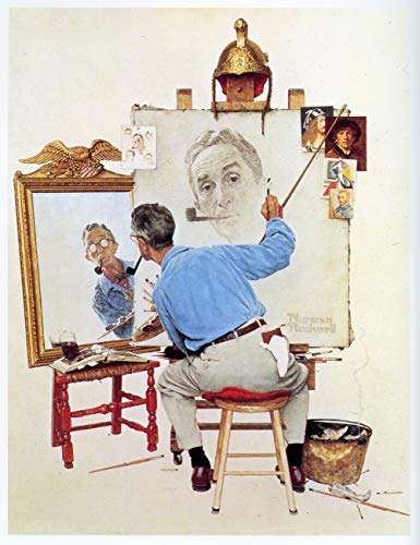 Norman Rockwell Triple Self Portrait - Canvas or Print Wall Art - color: Fine Paper Print, size: 36"L x 48"W