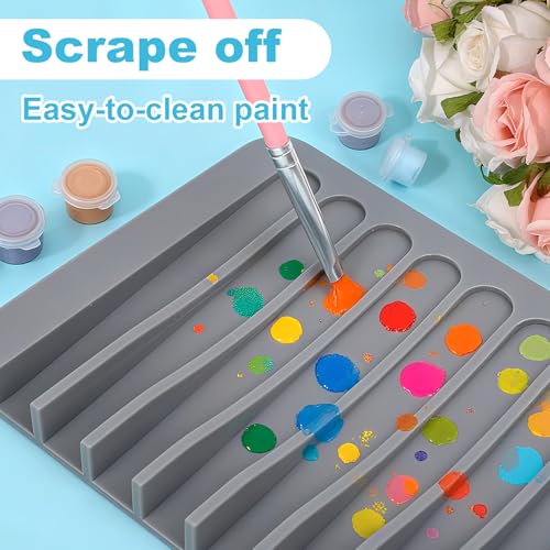 Penitue 2pcs Paint Brush Holder, Silicone Washable Paintbrush Organizer Stand with 8 Slots Brush Rinse Cleaner for Oil Acrylic Watercolor Painting (Gray, White)