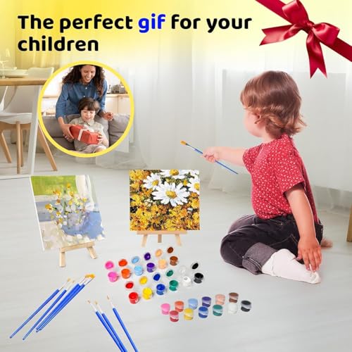 8 Set Mini Acrylic Paint Set, Mini Canvas Painting Kit, Small Canvas with Easel, Acrylic Paints,Brush, Minis Easel with Canvases for Kids Adults Classroom Birthday Painting Party (6 x 8Inch) - color: 6 x 8Inch