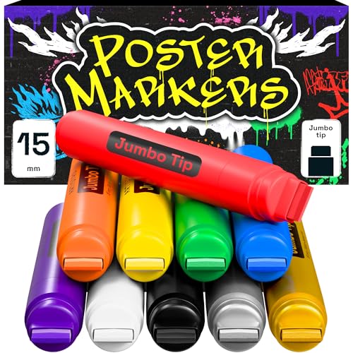 ARTISTRO Poster Markers Jumbo Set Acrylic Markers with 15mm Wide Jumbo Tip for Murals, Tagging, Posters - Large for Rock, Wood, Plastic, Leather, Metal, Fabric, Ceramic - style: Multicolor