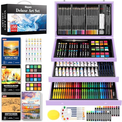 iBayam Teen Girl Gifts Trendy Stuff, 195-Pack Art Kit Drawing Coloring Set for Adults Kids, Aesthetic Preppy Stuff School Supplies Cute Japanese Stationary Sketching Supplies - color: Purple