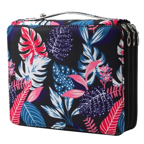 Colored Pencil Case - 120 Slots Pencil Holder with Zipper Closure Twill Fabric Large Capacity Pencil Case for Watercolor Pens or Markers, Pencil Case Organizer for Artist - color: Black Leaves, size: 120