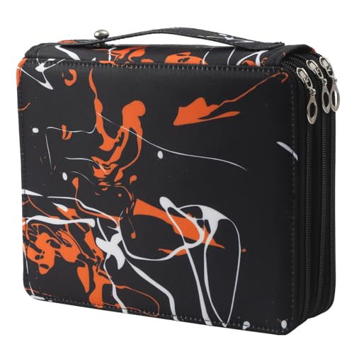 Colored Pencil Case - 120 Slots, Large Capacity, Portable, Multi-Purpose Pencil Holder with Zipper Closure, Twill Fabric, Orange Splash Ink - color: Orange Splash Ink, size: 120